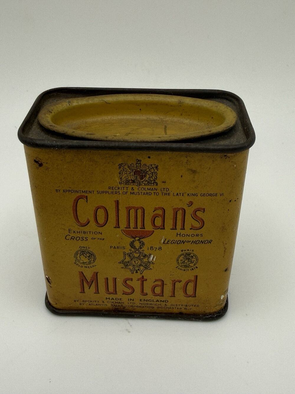 Vintage 50s Colmans Spice Tin Mustard 2 Oz Kitchen Collectible Decor Farmhouse